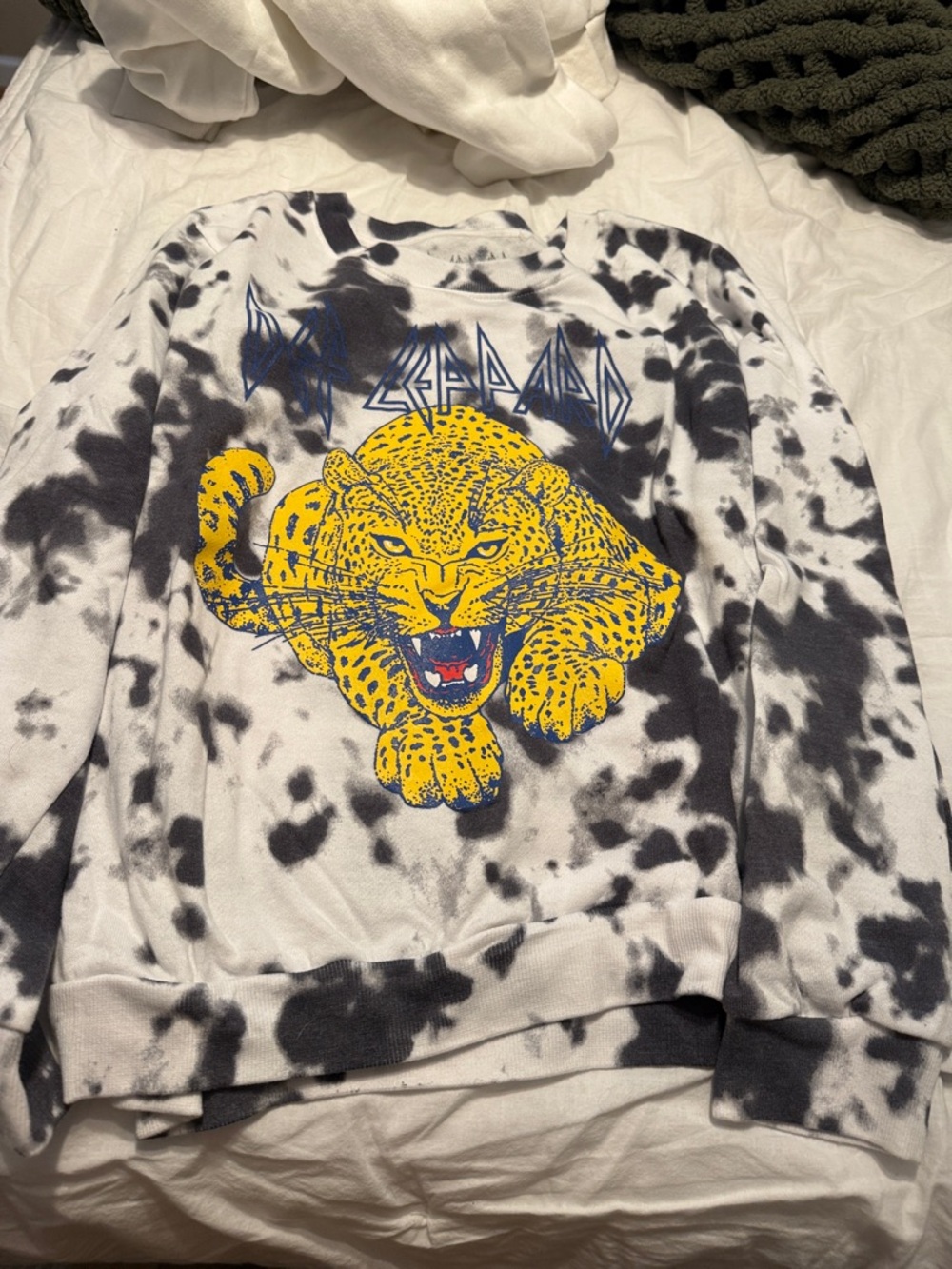 Def Leppard Tie-Dye Sweatshirt with Bold Yellow Jaguar